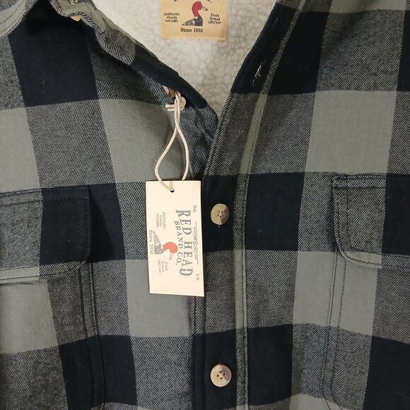 RedHead Flannel Jacket Mens XL Plaid Sherpa Button Down Shacket Black/Green NWTs - Picture 4 of 15